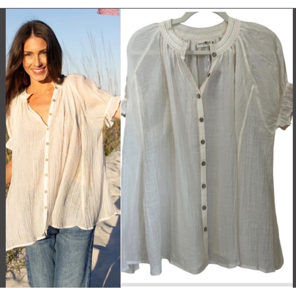 Natural Life Sweetest Swing Top Cream Natural Semi Sheer Gauze Size M Oversize